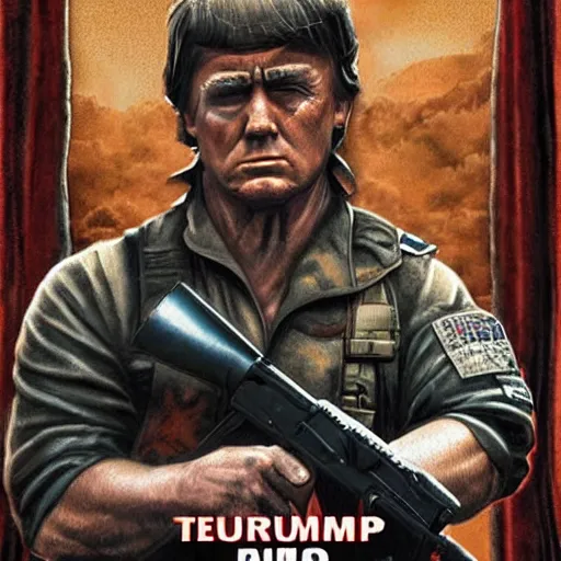 Prompt: trump as rambo, movie poster, digital art, drew struzan