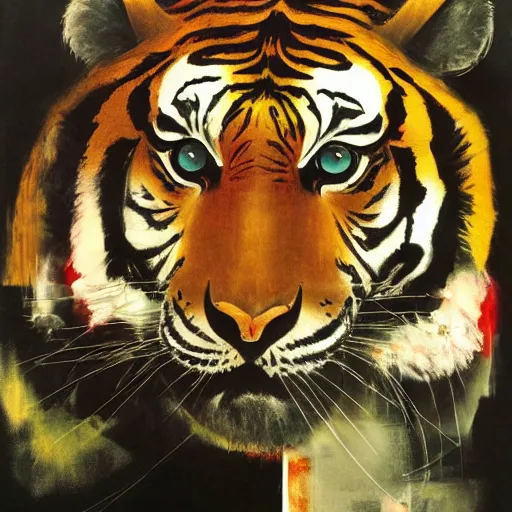 Image similar to tiger in the cityby dave mckean and yoji shinkawa, oil on canvas