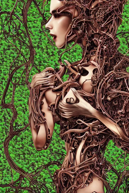 Image similar to gorgeous biomechanical cyborg women being torn apart by vines, by dang my linh