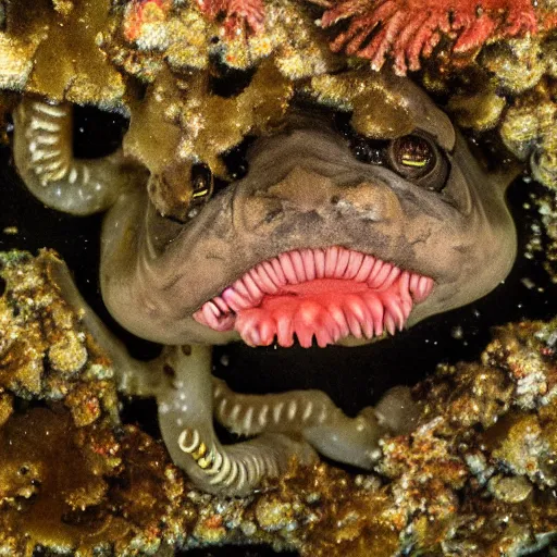 Prompt: National Geographic photo of terrifying deep sea creature