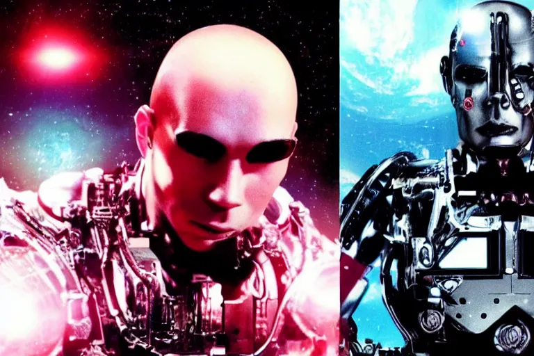 Image similar to cyborg - pitbull mr. worldwide in space, in 2 0 5 5, y 2 k cybercore, industrial low - light photography, still from a ridley scott movie