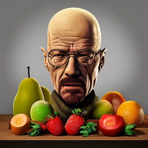 Image similar to giuseppe arcimboldo walter white, fruits, unreal engine