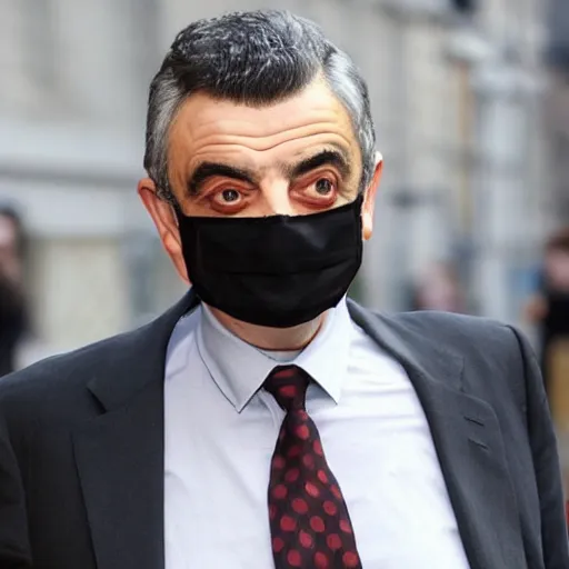 Image similar to rowan atkinson wearing a face mask