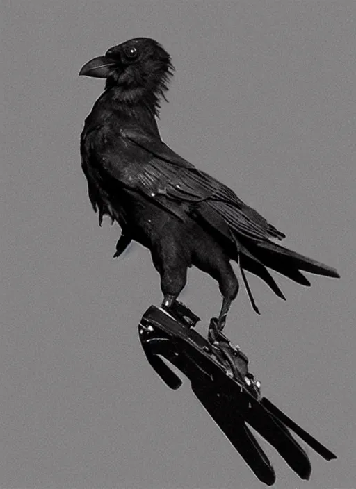 Prompt: a highly detailed ultra realistic photograph of a crow pilot