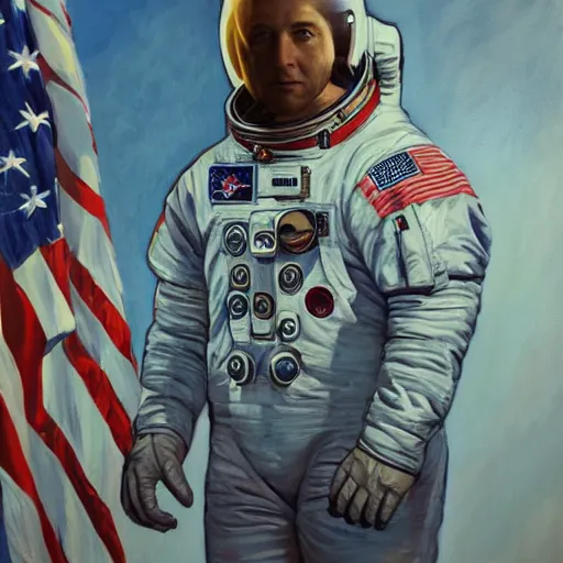 Image similar to astronaut illustration official portrait, oil on canvas by anton otto fischer, trending on artstation