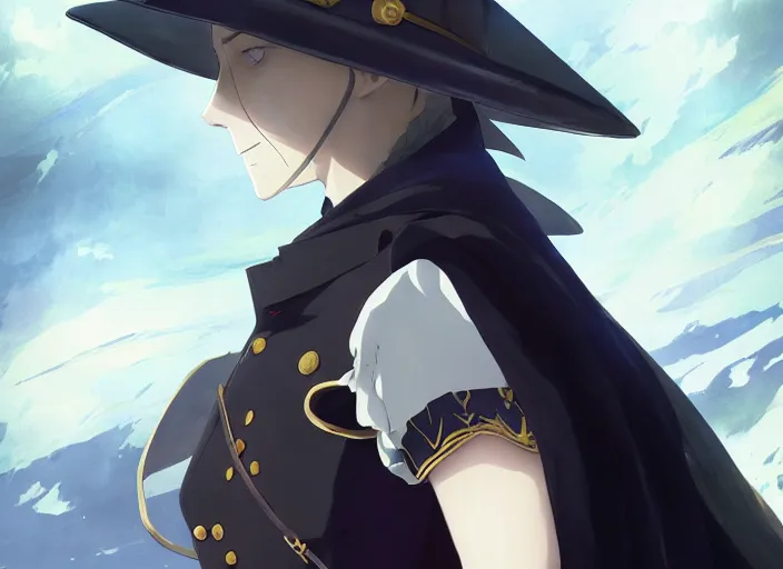 Image similar to side portrait of lady maria, helm of second world war warship in background, illustration concept art anime key visual trending pixiv fanbox by wlop and greg rutkowski and makoto shinkai and studio ghibli and kyoto animation, symmetrical facial features, astral witch clothes, modern warfare, realistic anatomy, gapmoe yandere grimdark, volumetric lighting, backlit