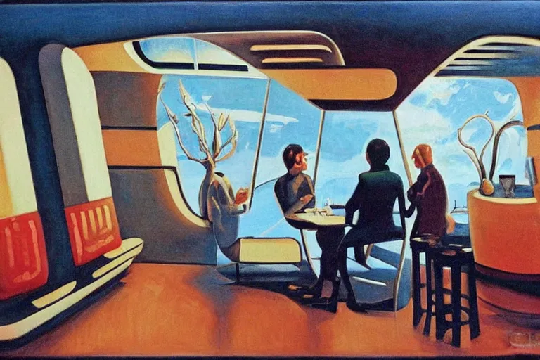 Image similar to coffee shop in a spaceship by robert theodore mccall