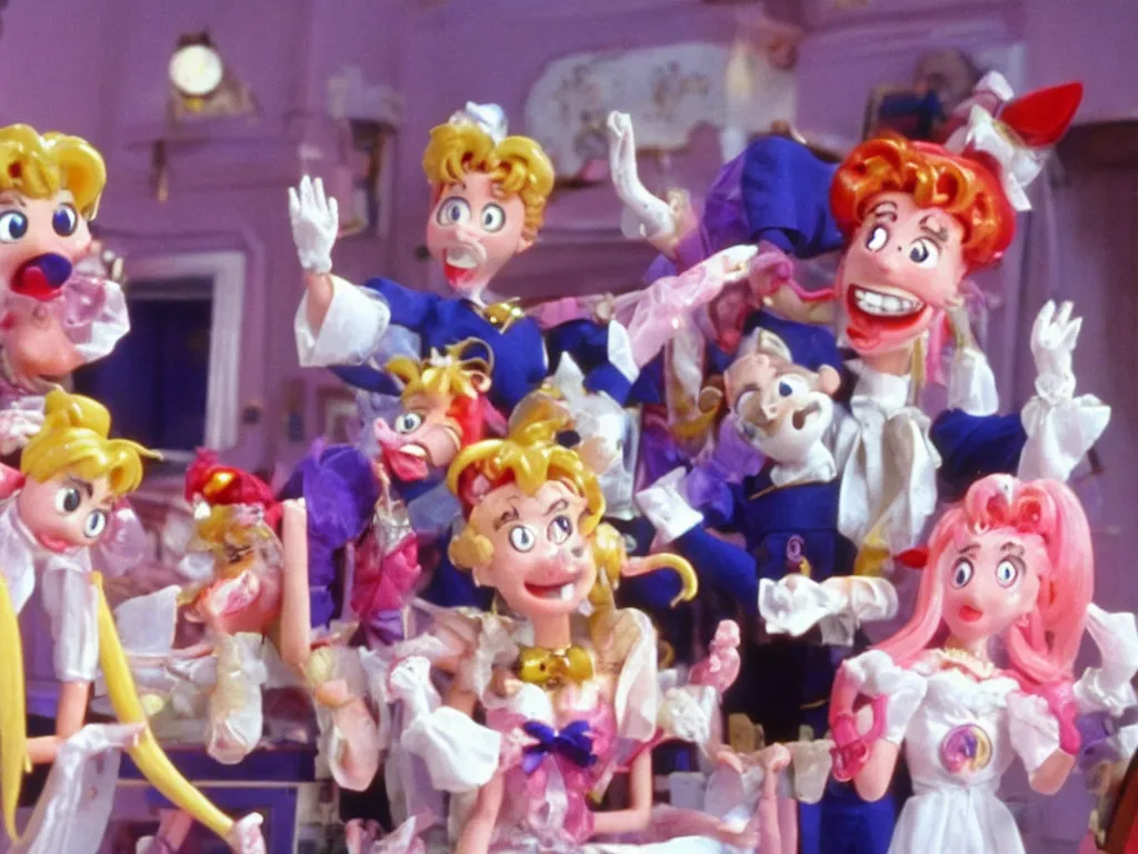 Image similar to Sailor Moon in Wallace and Gromit, the panic scene in sheer terror desperation