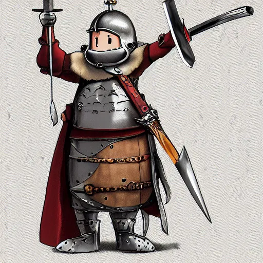 Image similar to anthropomorphic beaver, medieval holy crusader knight, holding enormous sword, studio ghibli, 8k, trending on artstation