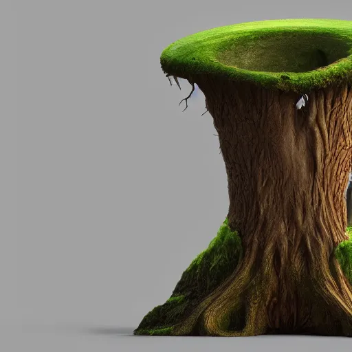 Image similar to donald trump is fused into a tree stump, hyperdetailed, artstation, cgsociety, 8 k