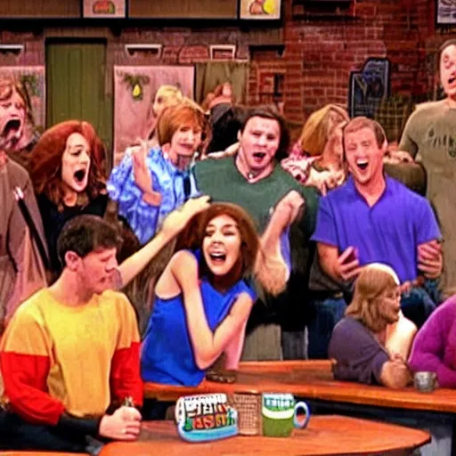 Prompt: scooby - doo cast mosh pit on the jerry springer show