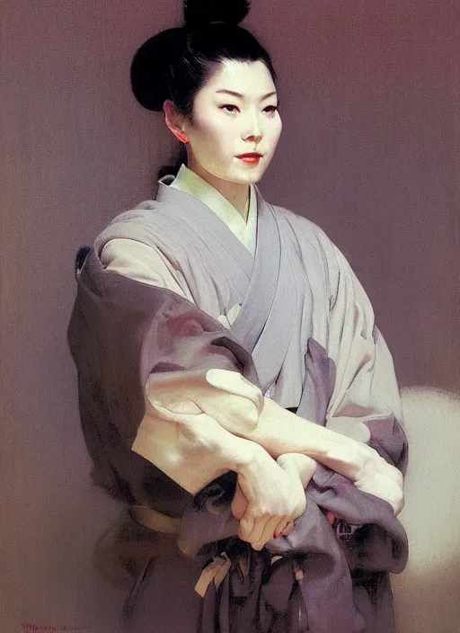 Image similar to yanjun cheng fullbody and portrait of a kabuki samurai by norman rockwell, bouguereau
