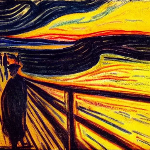 Image similar to sunset in the style of edvard munch