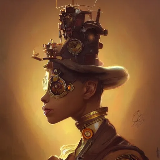 Prompt: Portrait of a steampunk cat, science fiction, highly detailed, digital painting, artstation, concept art, illustration, art by Greg Rutkowski and alphonse mucha