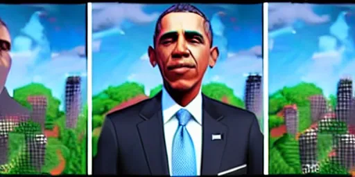 Image similar to president obama in fortnite, cinematic, dramatic, unreal engine