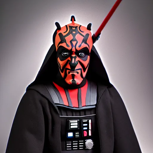 Image similar to studio portrait still of!!!!! darth maul!!!!!! plush toy, puppet, muppet show, 8 k, studio lighting, key light,