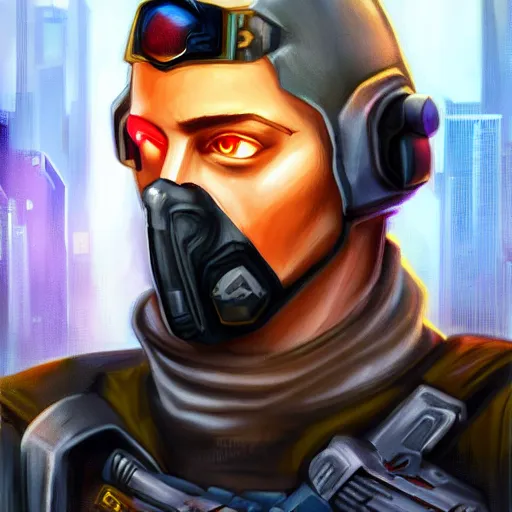 Image similar to character portrait, cyberpunk soldier