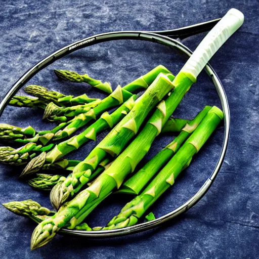 Image similar to a tennis racket made out of asparagus high quality photo