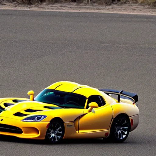 Prompt: a yellow dodge viper doing a burnout