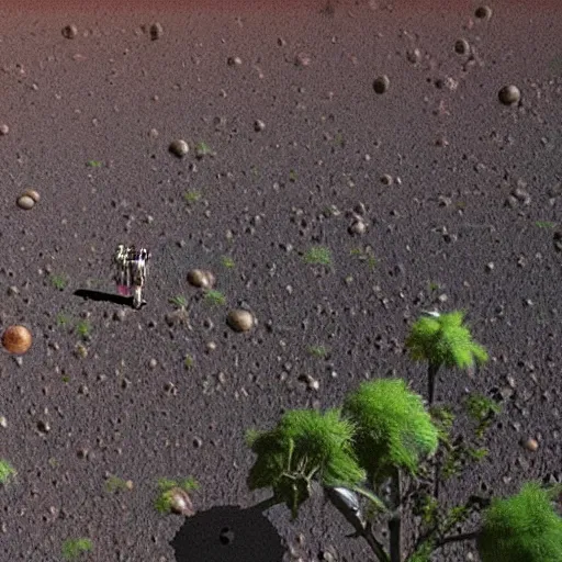 Prompt: A photo of Mars with vegetation and humans living there