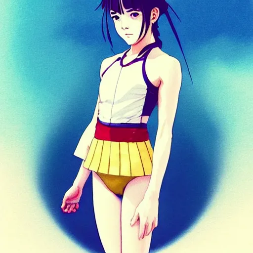 Image similar to a beautiful boyish japanese emma watson alluring instagram model, wearing elegant japanese hiphop leotard outfit with subtle mayan patterns and native fashion, aztec street fashion bathing suit, jrpg fashion, gapmoe yandere grimdark, trending on pixiv fanbox, painted by greg rutkowski makoto shinkai takashi takeuchi studio ghibli, akihiko yoshida