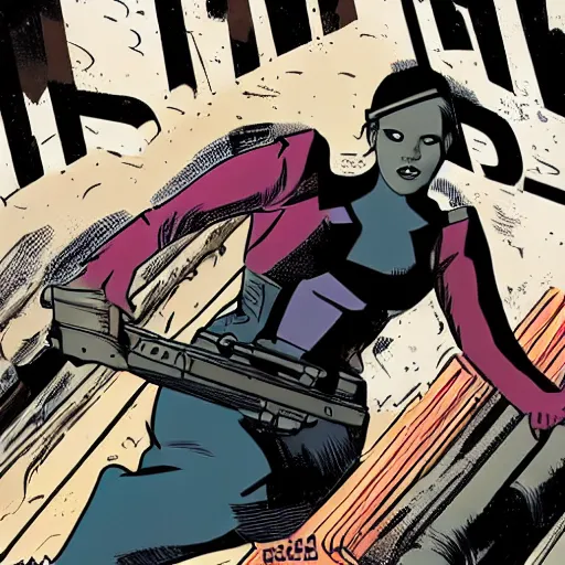 Prompt: in the style of Rafael Albuquerque comic art, Jennifer Lawrence hunting a spy.