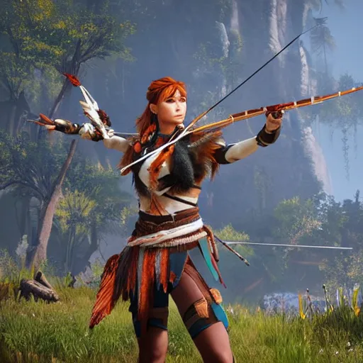 Image similar to woman archer in the style of horizon zero dawn