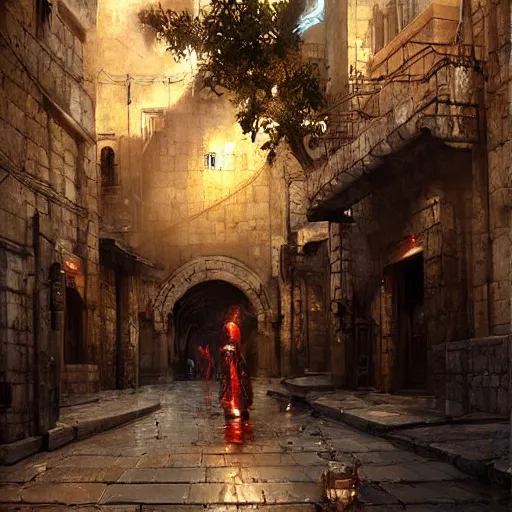 Image similar to the old city of jerusalem by raymond swanland, highly detailed, bright tones