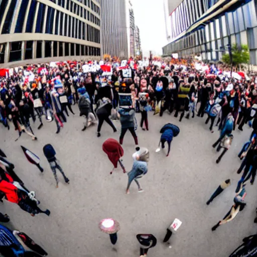 Image similar to photo of lower sock prices protest, fisheye lens,