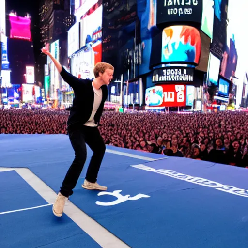 Prompt: mark zuckerberg breakdancing the the middle of times square