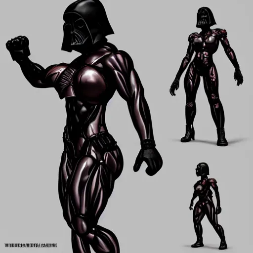 Image similar to sith lord, female, body builder, cyborg, high detail, tiny