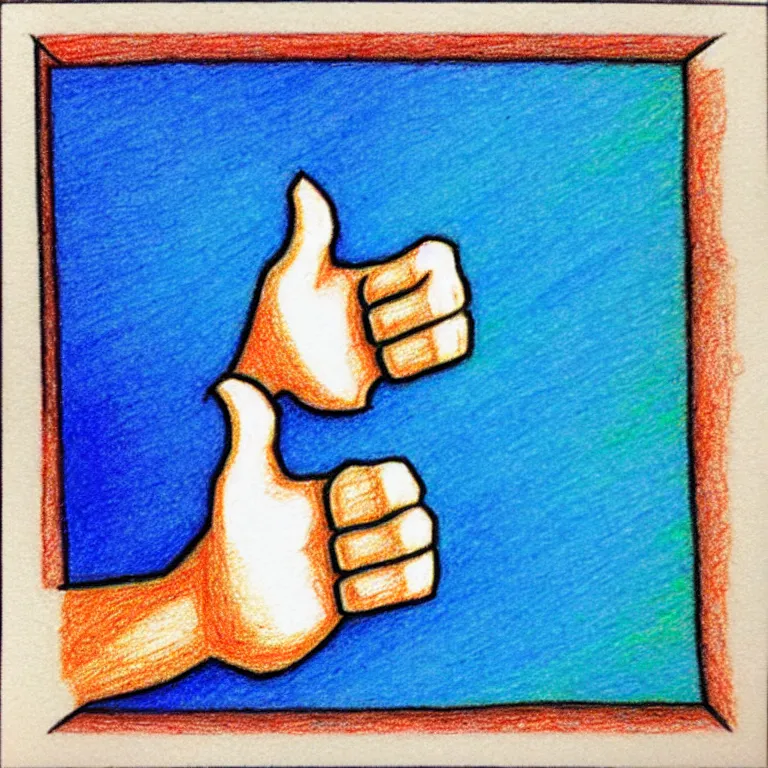 Image similar to Thumbs up; Thumbs down. Do you share your prompts around? If you take, I do not fret, but if I copy and also alter, will you regret, will our friendship falter? colored-pencil drawing as a fancy square tile