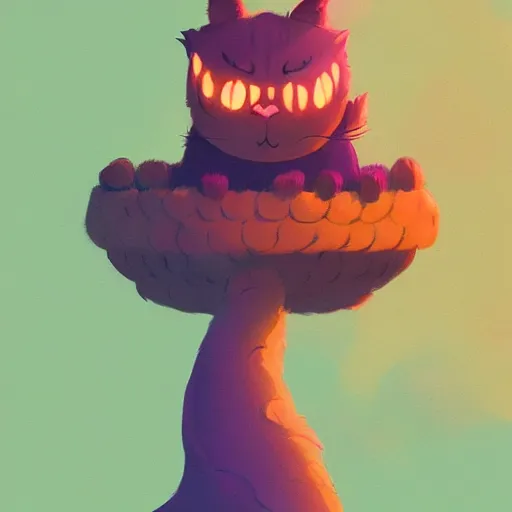 Prompt: cheshire cat, in the style of atey ghailan and james gilleard and goro fujita and gris, exquisite lighting, art, very coherent, plain background, trending on artstation