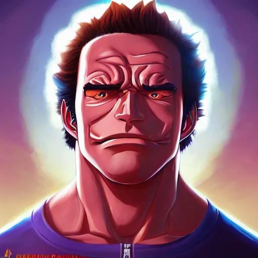 Image similar to Portrait of Schwarzenegger as a character of One Piece, mattepainting concept Blizzard pixar maya engine on stylized background splash comics global illumination lighting artstation lois van baarle, ilya kuvshinov, rossdraws