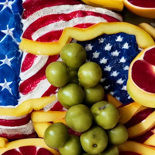 Image similar to an edible american flag made our of fruit, food photography