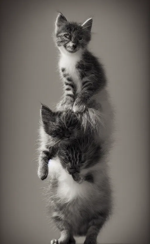 Image similar to Award winning Editorial photo of an adorable kitten standing on the back of a calm and happy duckling by Edward Sherriff Curtis and Lee Jeffries, 85mm ND 5, perfect lighting, gelatin silver process