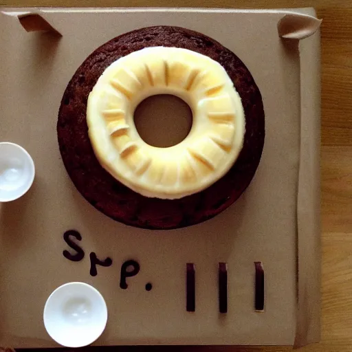 Prompt: banana cake in shape of a piano