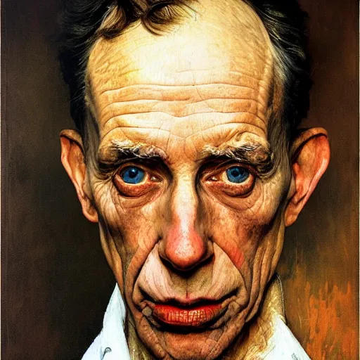 Prompt: high quality high detail painting by norman rockwell and lucian freud, hd, demonic look in the eyes, photorealistic lighting