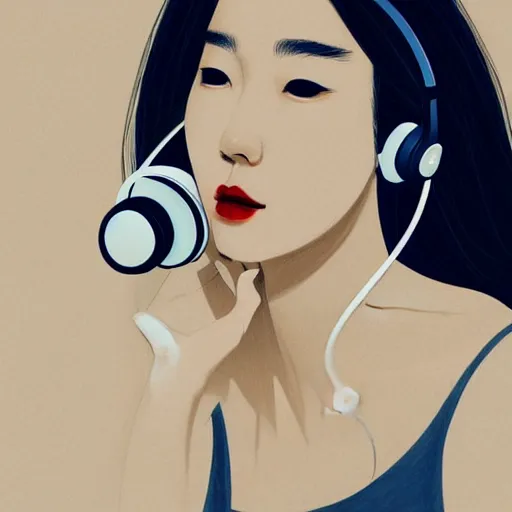 Image similar to an illustration of a beautiful woman listening to music by JeeHyung lee, highly detailed, digital art, trending on artstation