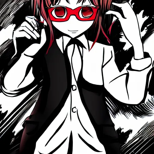 Image similar to a girl wearing a business and a red necktie, in the style of chainsaw man, black and white, anime art, hd