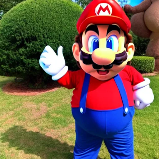 Image similar to real life big chungus dressed like mario, super mario, big chungus, fat bugs bunny, high resolution photo