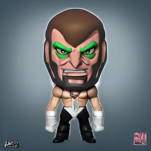 Image similar to Head-to-shoulder shot of a Triple H vinyl figure as a villain, Disney, Triple H, wrestling, WWE, Disney style, 2d, Disney 2d animation, digital 2D animation, traditional animation, Disney style, Disney animation, Deviantart, very coherent symmetrical artwork, artstation, villain, brightly colored