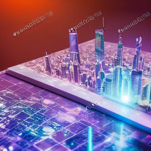 Image similar to hologram of futuristic city on a table