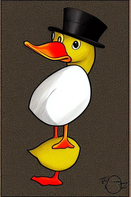 Image similar to a duck wearing a top hat, highly detailed, digital art, sharp focus, trending on art station, anime art style