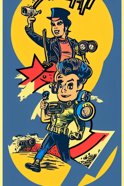 Image similar to fallout 7 6 retro futurist illustration art by butcher billy, sticker, colorful, illustration, highly detailed, simple, smooth and clean vector curves, no jagged lines, vector art, smooth andy warhol style