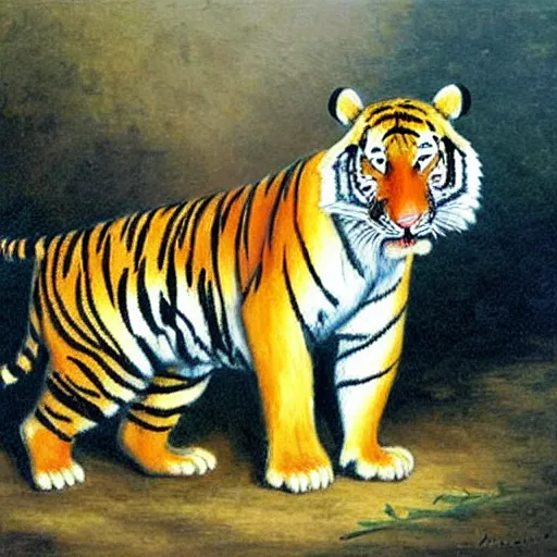 Image similar to tiger, painting on canvas, orientalist, romanticism