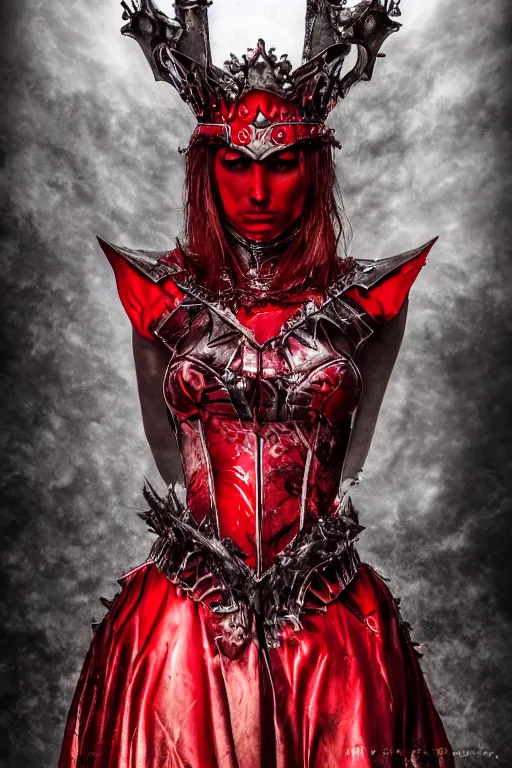 Image similar to the blood crown queen wear the scarlet armor, cinematic lighting, various refining methods, micro macro autofocus, ultra definition, award winning photo
