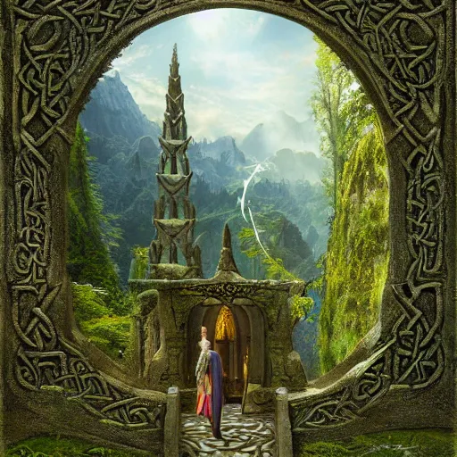 Prompt: a beautiful and highly detailed matte painting of an elven temple in a magical fantasy garden in a lush forest in the mystical mountains, celtic knots, carved runes, intricate details, epic scale, insanely complex, 8 k, sharp focus, hyperrealism, very realistic, by caspar friedrich, albert bierstadt, james gurney, brian froud,