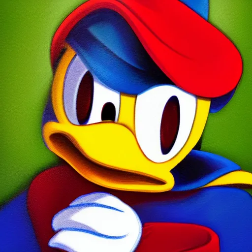 Prompt: portrait of donald duck by rose roosendaal, digital art
