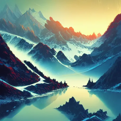 Image similar to chinese mountain scenery, by anato finnstark, by alena aenami, by john harris, by ross tran, by wlop, by andreas rocha